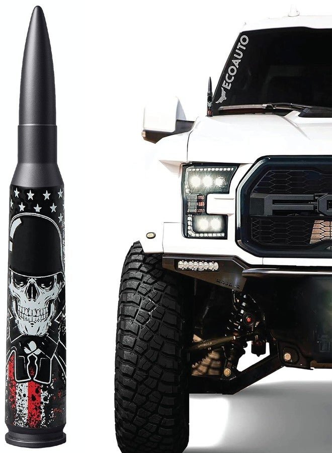 EcoAuto Badass Car Antenna Replacement for Dodge Ram & Ford F150 F250 F350 Super Duty Ford Raptor Bronco Trucks - Anti-Theft Design - Radio Antenna for Truck 1990 - Current (American Skull Black) - Image 1